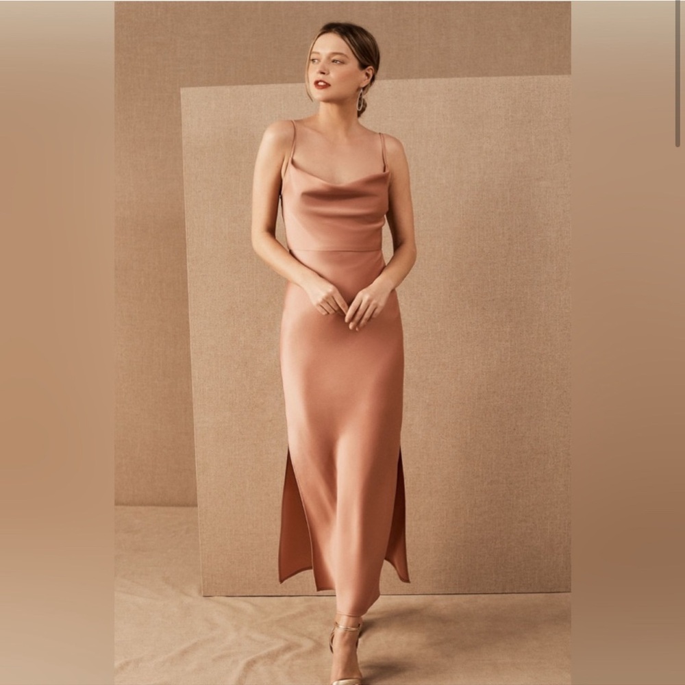 BHLDN Satin Midi Dress Cowl Neck in Copper